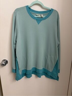 LOGO Lori Goldstein French terry color block sweatshirt with hip pockets